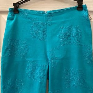 Belle Sport- Teal Embroidered back zip pants - size 4. NWT